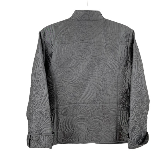Chicos Quilted Jacket Silver Grey Sheen Long Sleeve Small - Picture 2 of 15